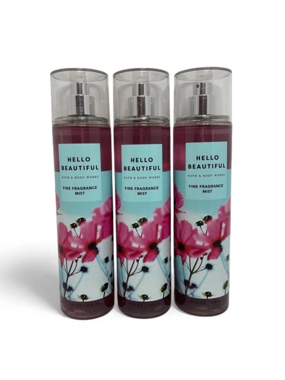 BATH AND BODY WORKS HELLO BEAUTIFUL FRAGRANCE BODY MIST 8 FL OZ (SET OF 3)